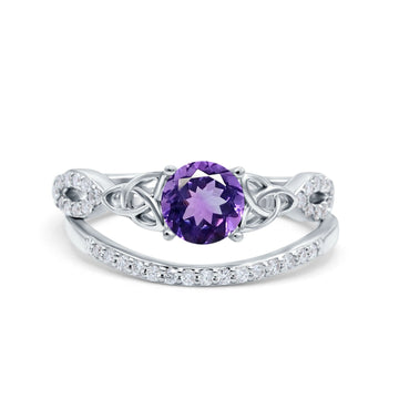 14K White Gold 1.05ct Round 6mm G SI Natural Amethyst Diamond Engagement Bridal Wedding Ring Size 6.5